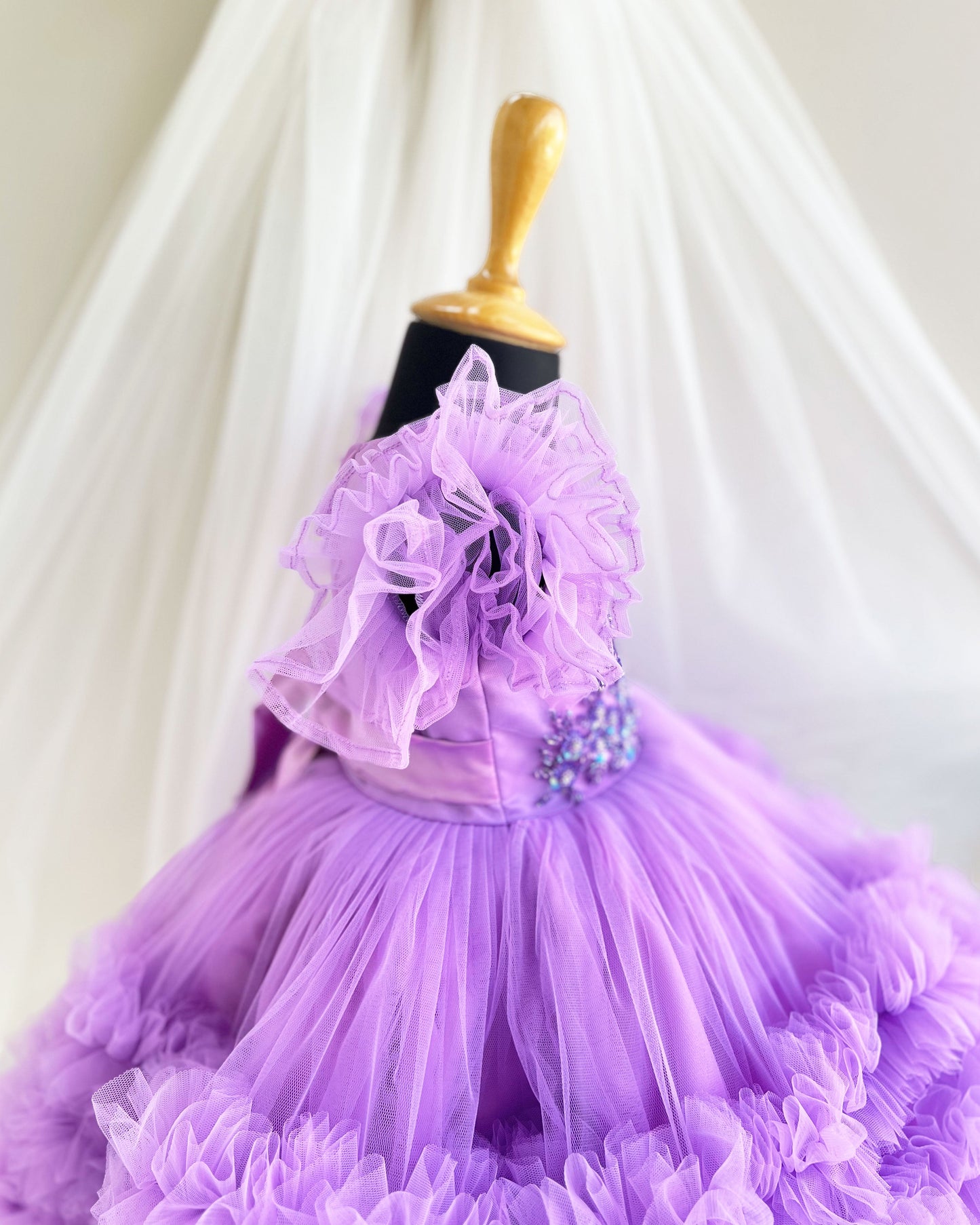 Lavender Fairy Heavy Frill Party Wear Gown