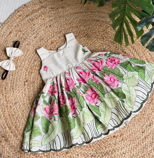 Designer Pure Cotton Kids Frock with Lotus Embroidery