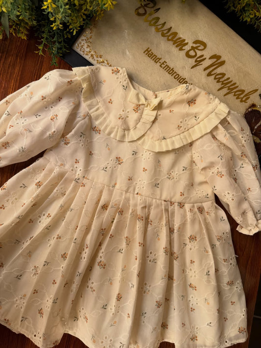 Creamy Blossom Chickenkari Embroidery Frock