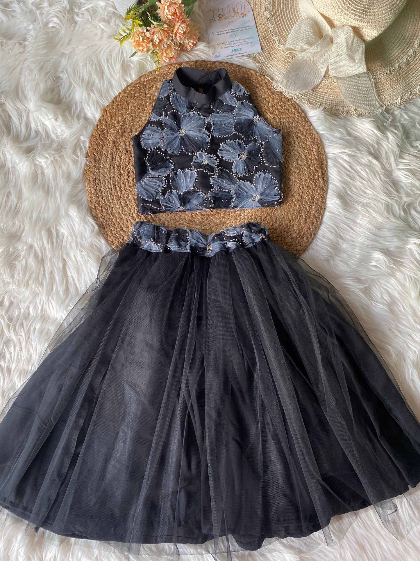 Black Hand Embroidery Net Lehenga