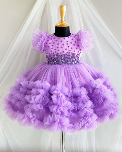 Lavender Fairy Heavy Frill Party Wear Gown