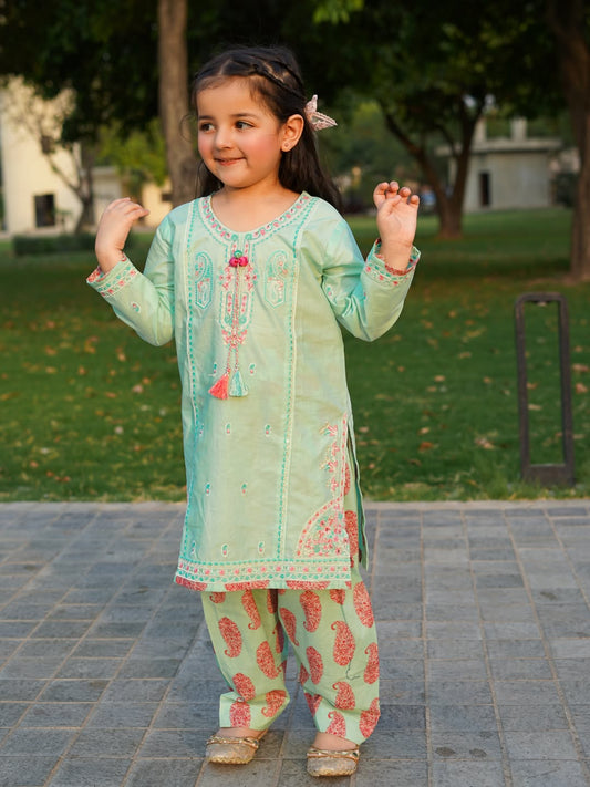 Mint Grace Traditional Kurti Patiyala Set