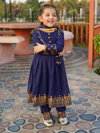 Royal Blue Princess Ethnic Suit Set for Girls