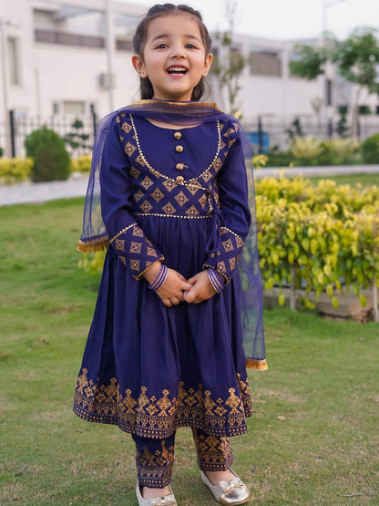 Royal Blue Princess Ethnic Suit Set for Girls