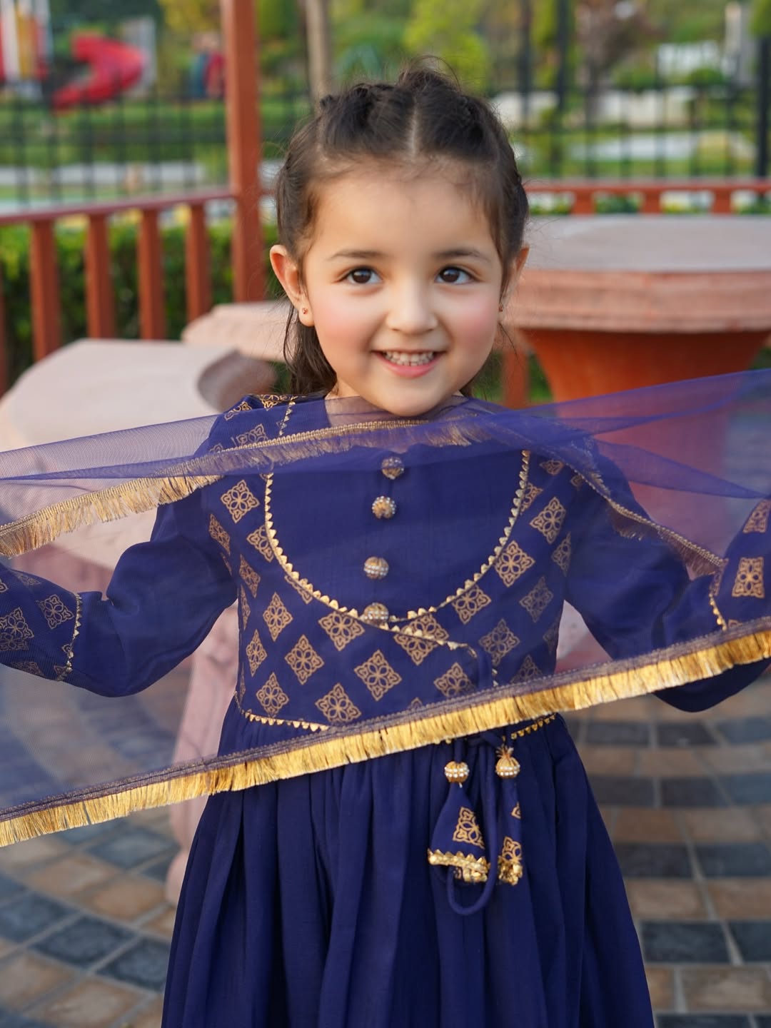 Royal Blue Princess Ethnic Suit Set for Girls