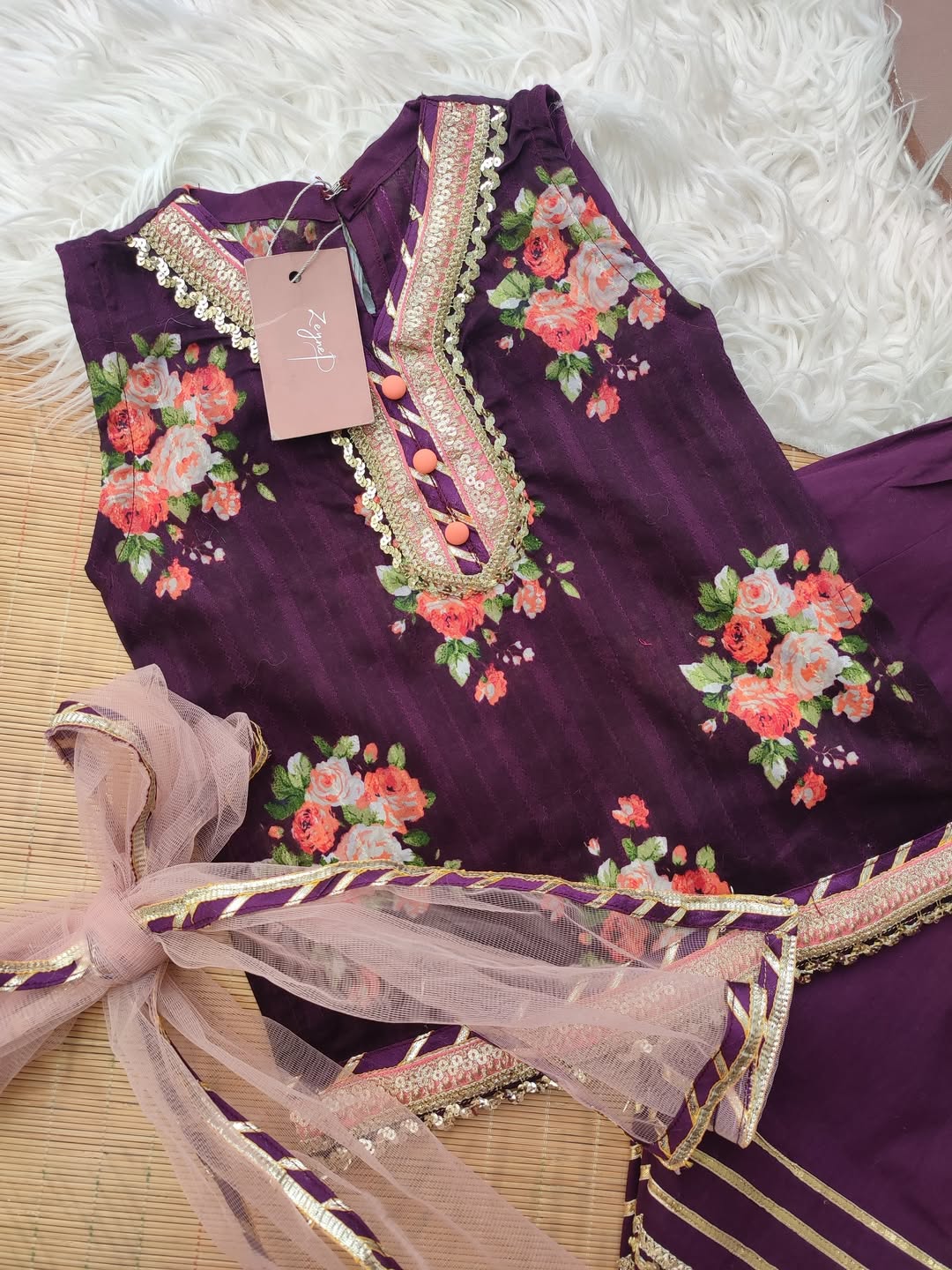 Kiara Royal Blossom Embroidered Suit Set