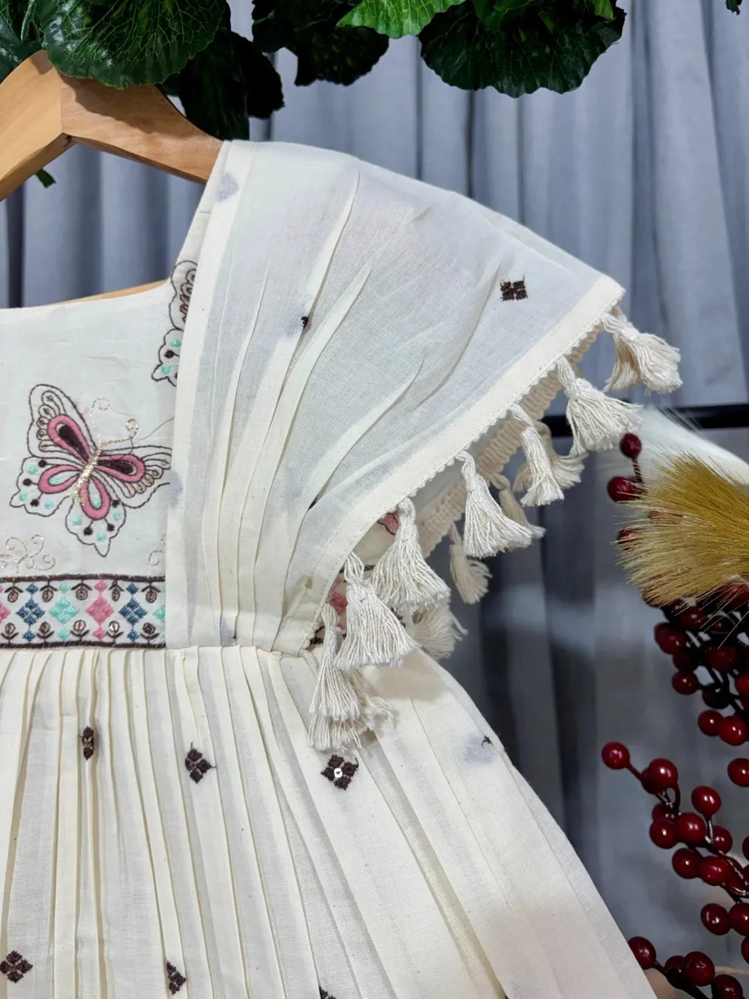 Girls Butterfly Embellished Pleated Party Frock