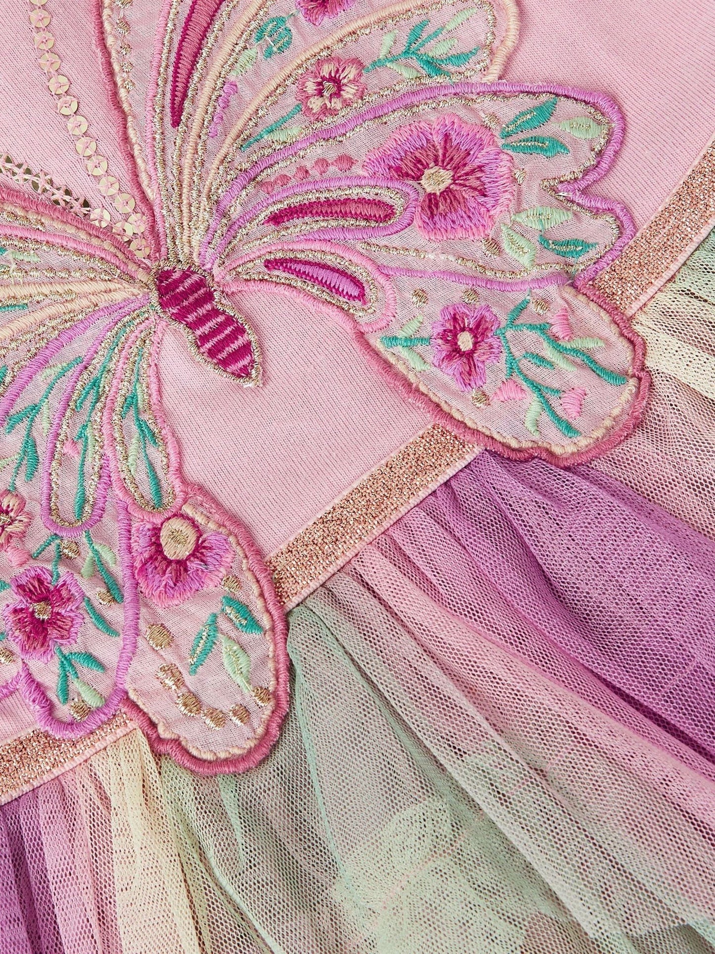 Pink Baby Embroidered Butterfly Disco Dress