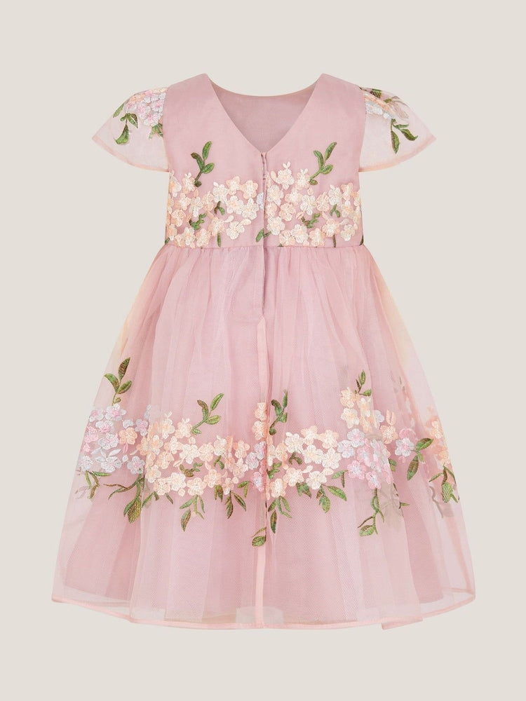 Monsoon Pink Baby Floral Embroidered  Party Dress
