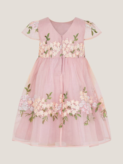 Monsoon Pink Baby Floral Embroidered  Party Dress