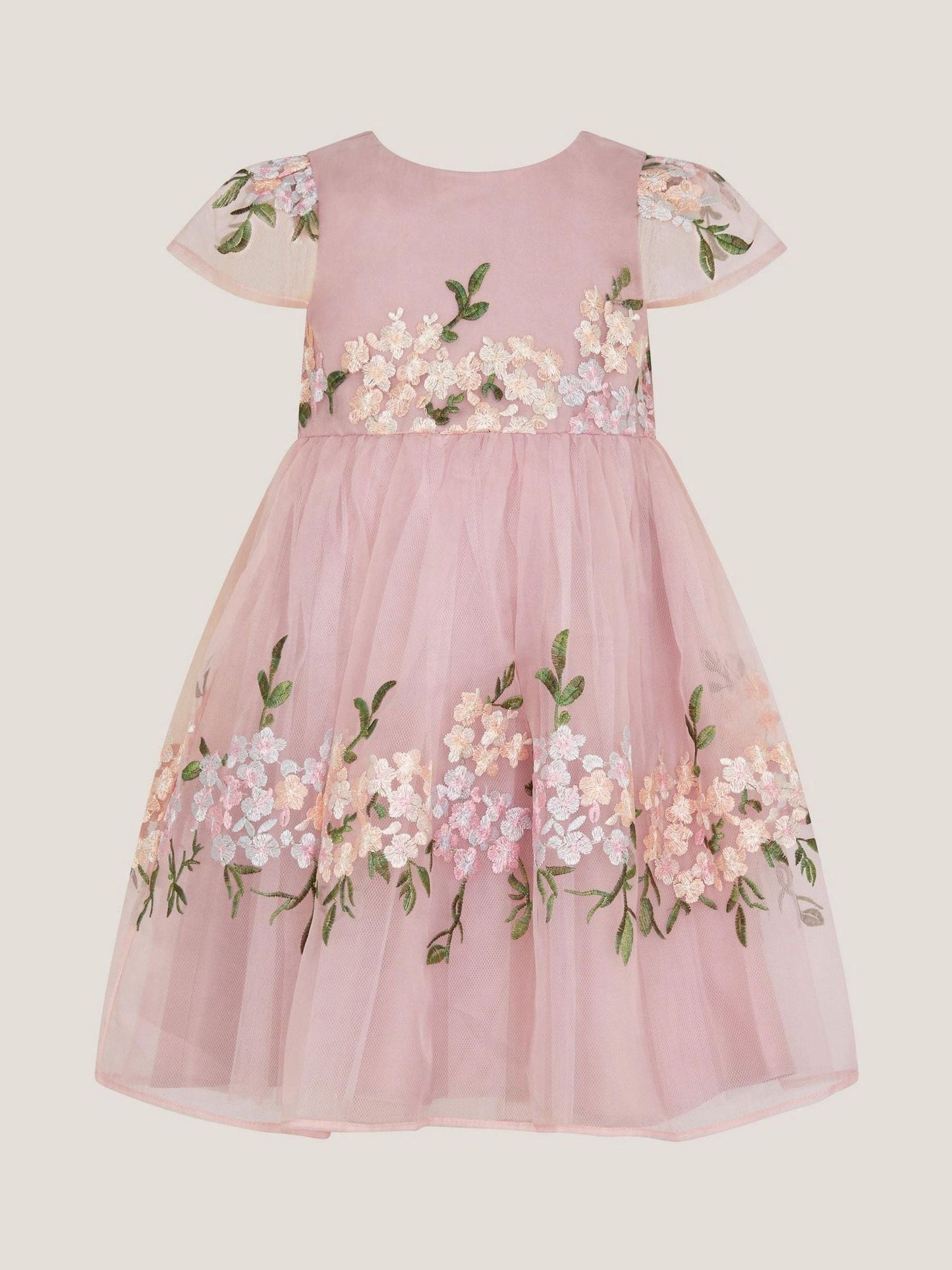 Monsoon Pink Baby Floral Embroidered  Party Dress