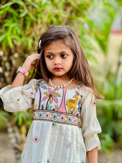 Magestic  Embroidery Work on Khadi Cotton Fabric Kids Sleeve Frock