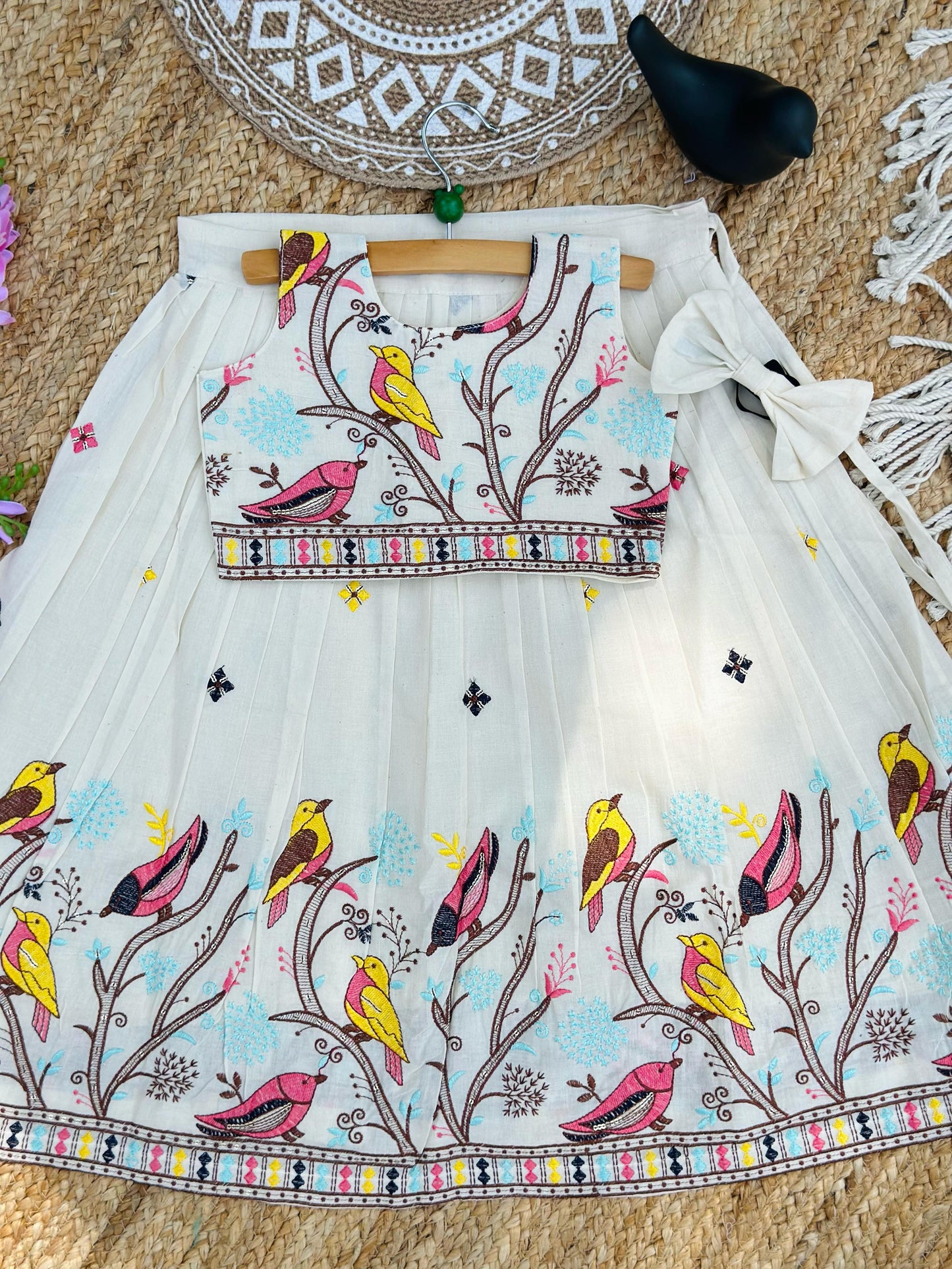 Comfy Premium Cotton Silk Flower work Lhengha with Top for kids