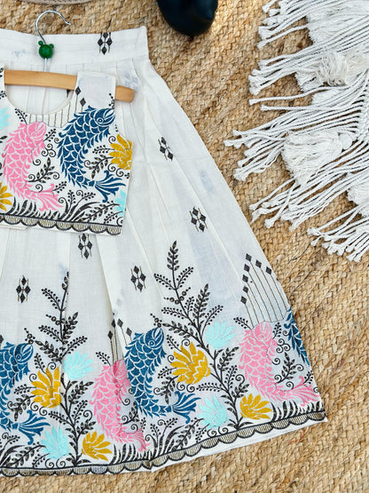 Exquisite Premium Cotton Fabric work Lahenga with Top for kids