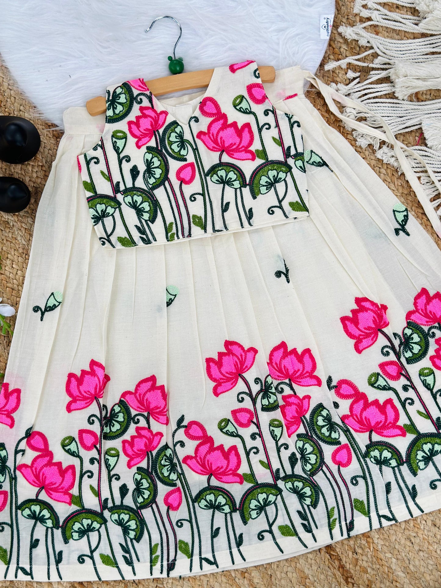 Trending Pure Cotton Fabric Chain work Embroidery Lahenga Choli