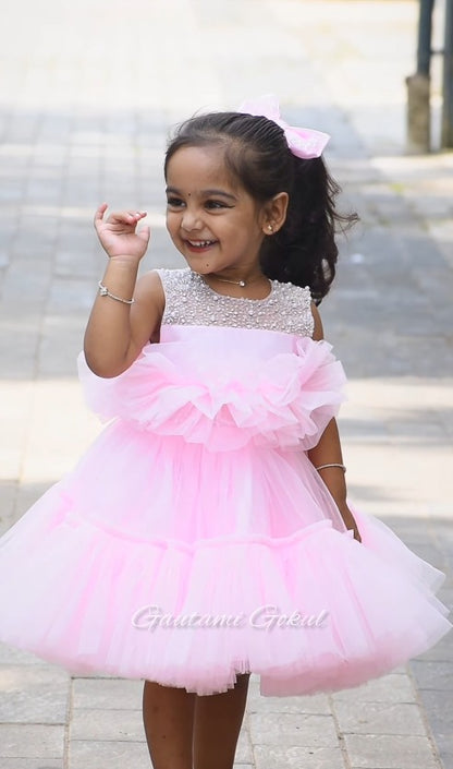 Baby Pink Floral Princess Party Wear Gown