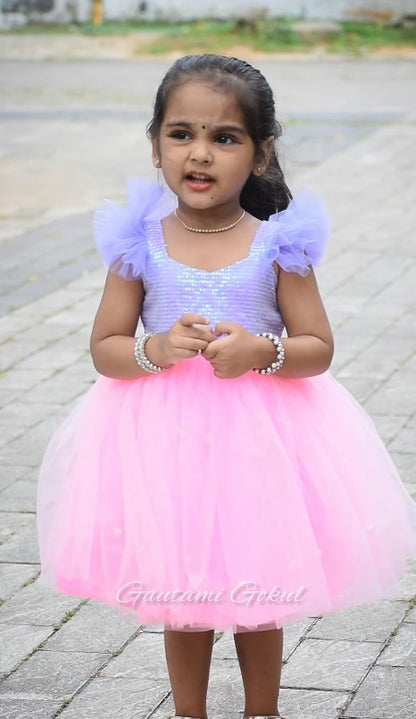 Pastel Pink Elegant Frill Party Wear Frock