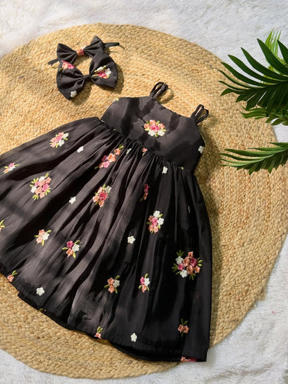 Midnight Bloom Embroidered Partywear Frock