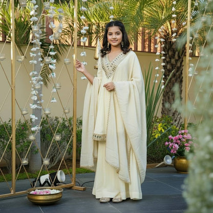 Royal Ivory Silk Sharara Suit with Zari & Mirror Embroidery